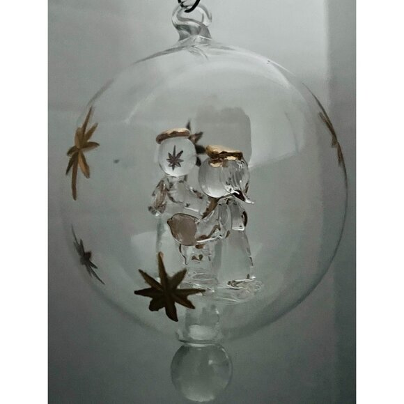 Vtg Glass Ball Ornament Christmas Gold Accents Nativity Holy Family Jesus Faith - Picture 5 of 5